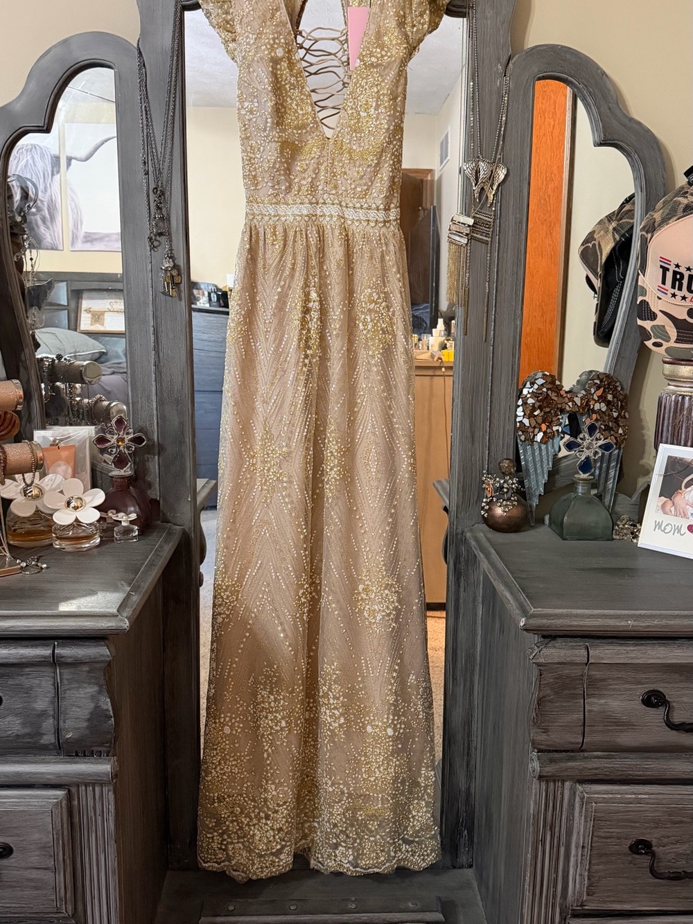 Hello Molly Blush Champagne Lace Up Maxi Gown - Picture 8 of 14